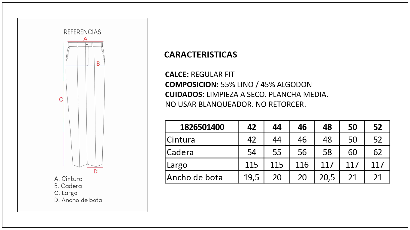 Tabla de Talles Pantal&oacute;n Lino Hombre Britches